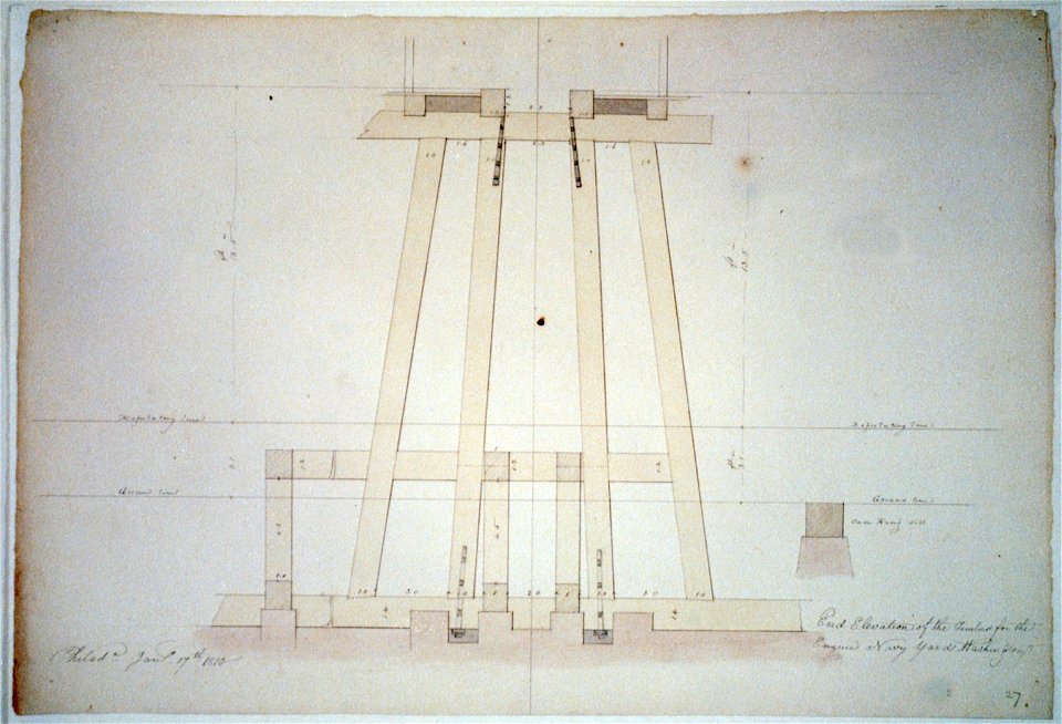 Steam engine, Washington Navy Yard, Washington, D.C. End framing elevation LCCN2001698053