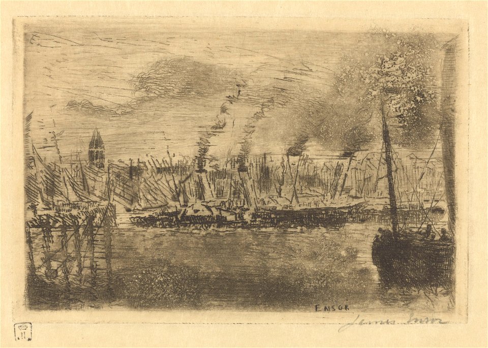 Steamboats, print by James Ensor, 1889, Prints Department, Royal Library of Belgium, S. IV 29322