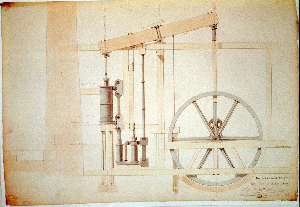 Steam engine, Washington Navy Yard, Washington, D.C. Longitudinal elevation LCCN2001698052