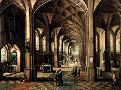 Hendrick van Steenwyck (II) - Interior of a Church with a Family in the Foreground - WGA21772. Free illustration for personal and commercial use.