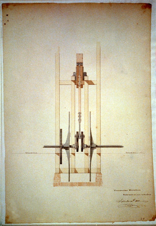 Steam engine, Washington Navy Yard, Washington, D.C. Transverse elevation LCCN2001698056