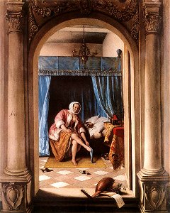 STEEN, Jan - The Morning Toilet (1663). Free illustration for personal and commercial use.