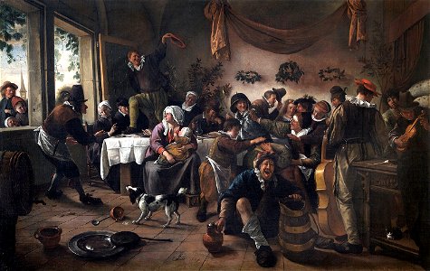 Jan Steen - A Wedding Party (1667). Free illustration for personal and commercial use.