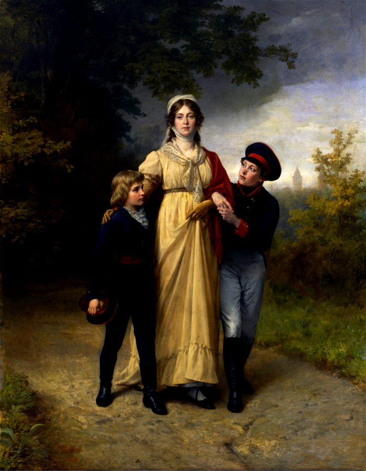 Carl Steffeck - Königin Luise mit ihren Söhnen im Park von Luisenwahl (1886)