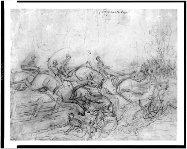 Steeplechase, some riders and horses have fallen after jumping fence LCCN91480175