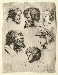 Stefano Della Bella (Italian, 1610-1664) - Six Portrait Heads - 1998.340 - Cleveland Museum of Art