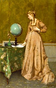 Alfred Stevens - News from Afar - Walters 37183. Free illustration for personal and commercial use.