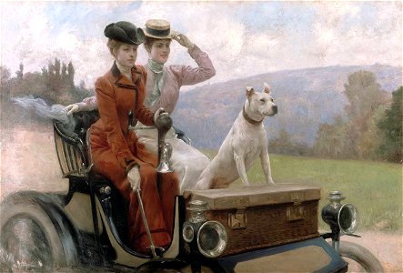 Julius LeBlanc Stewart - Les Dames Goldsmith au bois de Boulogne en 1897 sur une voiturette