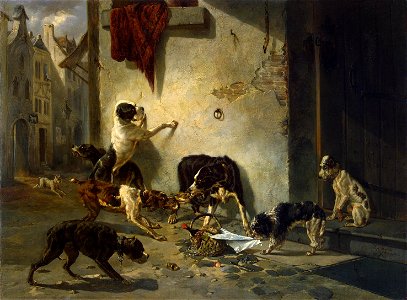 Joseph Stevens, Dog carrying dinner to its master. Free illustration for personal and commercial use.
