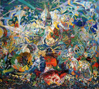 Joseph Stella, 1913–14, Battle of Lights, Coney Island, Mardi Gras, oil on canvas, 195.6 × 215.3 cm, Yale University Art Gallery