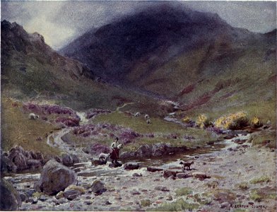 Stepping-Stones, Far Easedale, Grasmere - The English Lakes - A. Heaton Cooper. Free illustration for personal and commercial use.