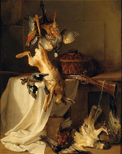Still Life with a Rifle, Hare and Bird ( Fire ) (Jean-Baptiste Oudry) - Nationalmuseum - 17874. Free illustration for personal and commercial use.