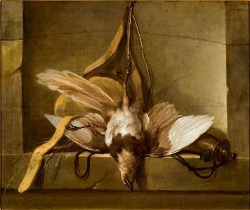 Still Life with a Dead Bird and Hunting Gear (Guillaume Taraval) - Nationalmuseum - 18403. Free illustration for personal and commercial use.