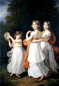 Joseph Karl Stieler - Portrait of the youngest daughters of Maximilian I of Bavaria (Sophie, Marie, and Ludovika). Free illustration for personal and commercial use.