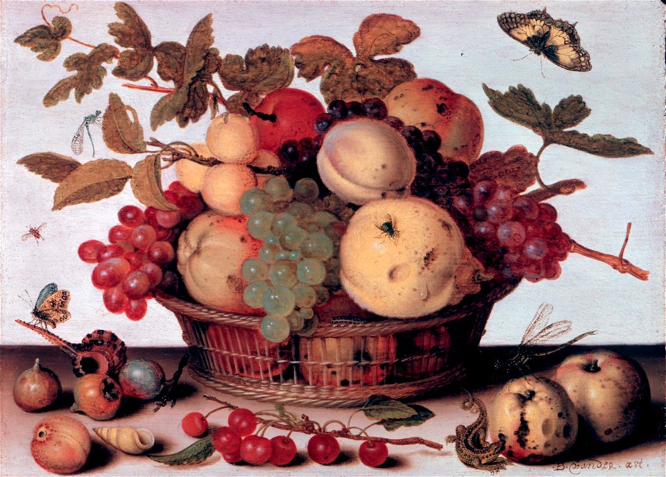 Still life with a basket of fruit, by Balthasar van der Ast
