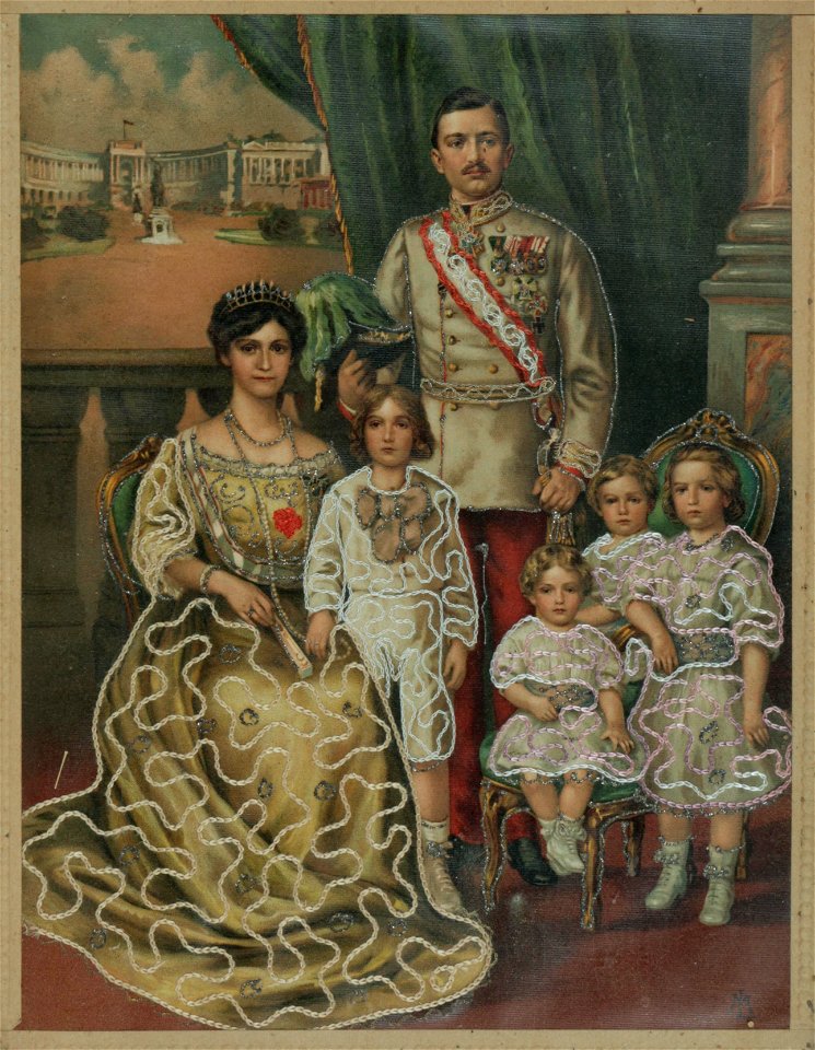Stickbild Kaiser Karl mit Familie 1916