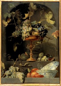 Still Life with Fruit Bowl in a Niche (Frans Snyders) - Nationalmuseum - 17643. Free illustration for personal and commercial use.