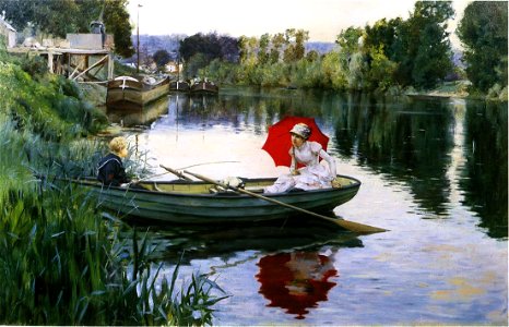 Julius LeBlanc Stewart, 1880 - Quiet day on the Seine. Free illustration for personal and commercial use.