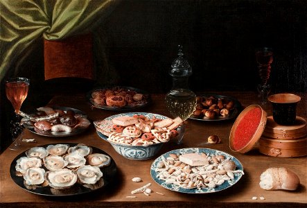 Still life with various vessels on a table, by Osias Beert