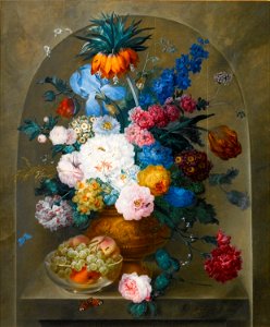 Still Life of Flowers in a Vase with a Bowl of Fruit by Johann Baptist Drechsler, 1807