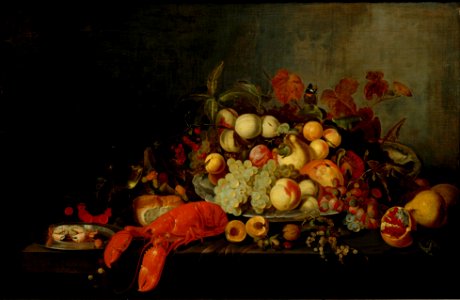Still Life with Fruit and Lobster by Michiel Simons Centraal Museum 6570. Free illustration for personal and commercial use.