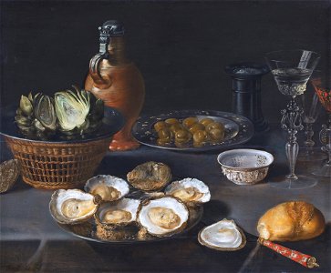 Still-life with artichokes, attributed to David Rijckaert (II). Free illustration for personal and commercial use.