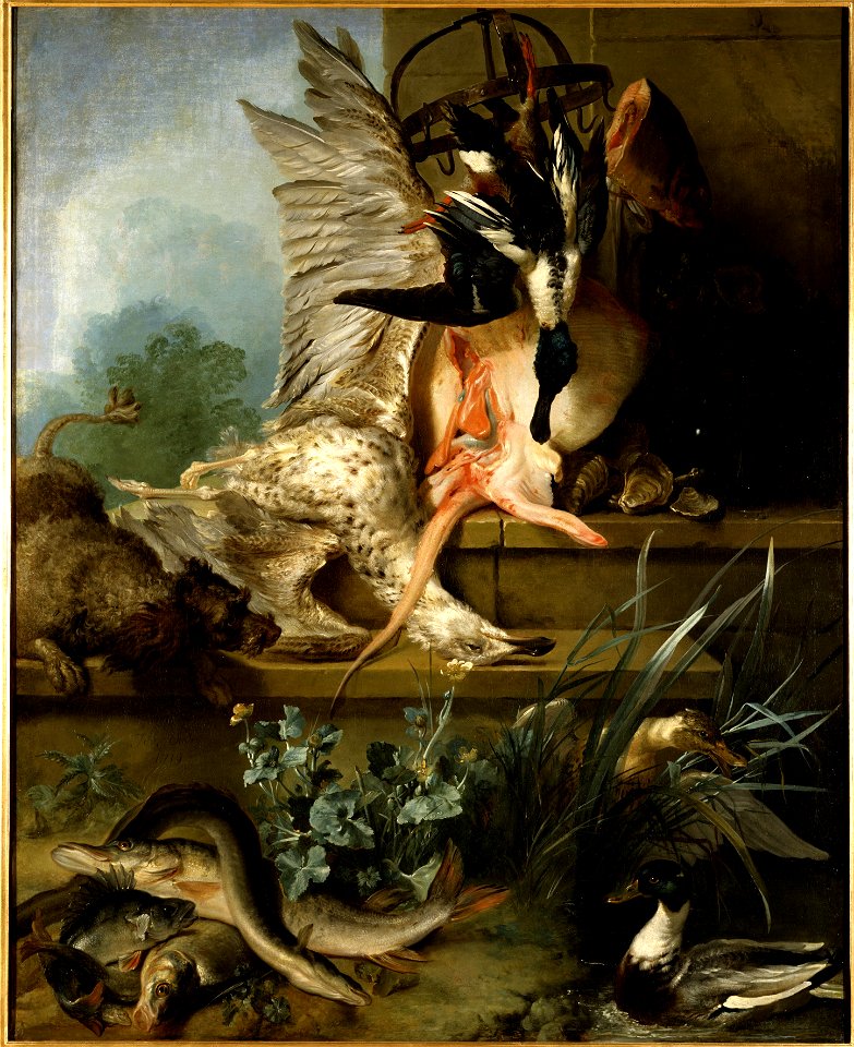 Still Life with a Spaniel Chasing Ducks ( Water ) (Jean-Baptiste Oudry) - Nationalmuseum - 17871