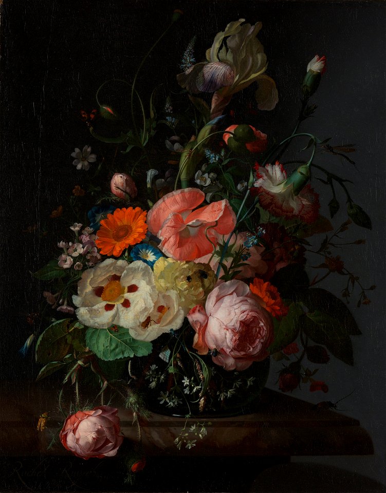 Stilleven met bloemen op een marmeren tafelblad Rijksmuseum SK-A-2338