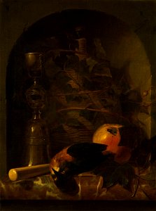 Still Life with a Wicker Jug by Johan van Haensbergen Mauritshuis 601. Free illustration for personal and commercial use.