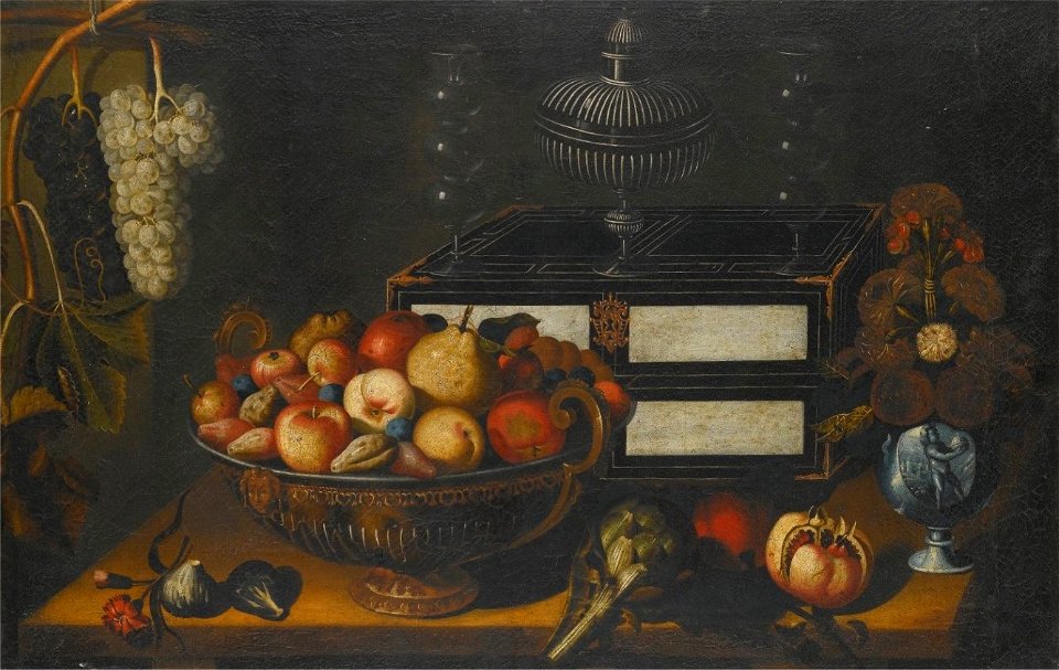 Still Life with a Lacquered Chest, a Bowl of Assorted Fruit by Bernardo Polo
