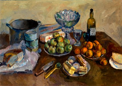 Still Life with Cakes and Fruit by Aristarkh Lentulov (1930s). Free illustration for personal and commercial use.