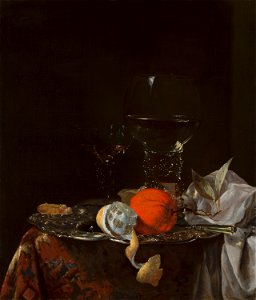 Still Life with Fruit and Wineglasses on a Silver Plate by Willem Kalf 1126. Free illustration for personal and commercial use.