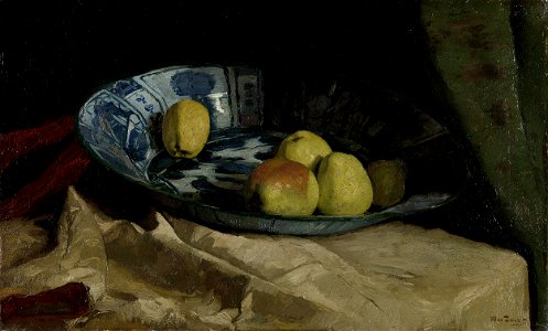 Stilleven met appels op een Delfts blauwe schaal Rijksmuseum SK-A-3361. Free illustration for personal and commercial use.