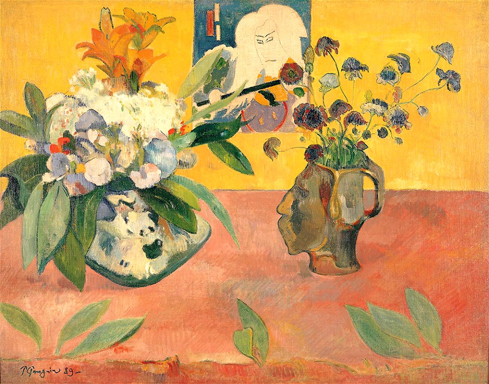 Still Life with Head-Shaped Vase and Japanese Woodcut