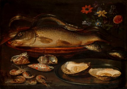 Stilleven met vissen, oesters en garnalen Rijksmuseum SK-A-2111. Free illustration for personal and commercial use.