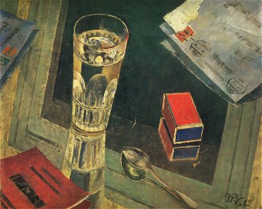 Still-life with letters by Petrov-Vodkin (1925, priv.col)