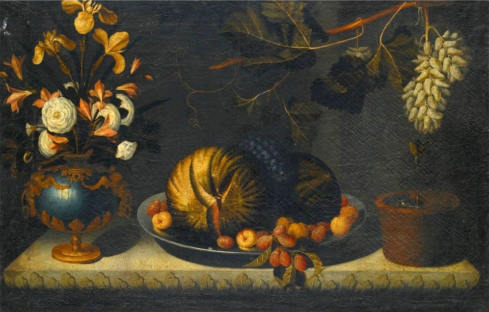 Still Life with a Watermelon on a Pewter Dish by Bernardo Polo