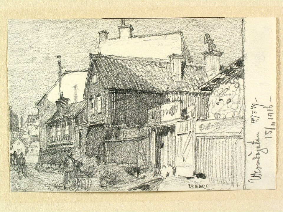 Stockholm, Söder, Bondesonen st. Värmdögat. 7,8,9,47,49. Teckning av Ferdinand Boberg - Nordiska museet - NMA.0090959