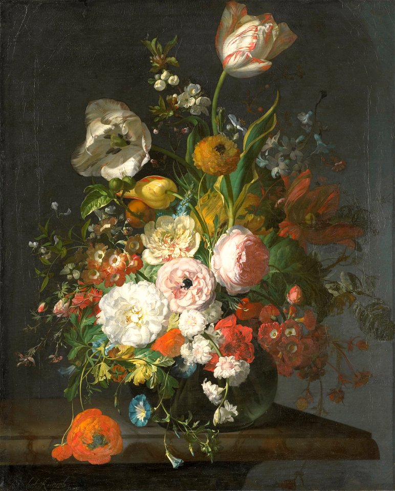 Stilleven met bloemen in een glazen vaas Rijksmuseum SK-A-354