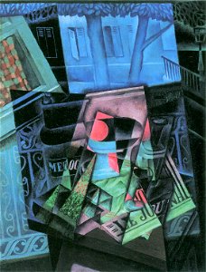 Still life and urban landscape (Place Ravignan) by Juan Gris. Free illustration for personal and commercial use.