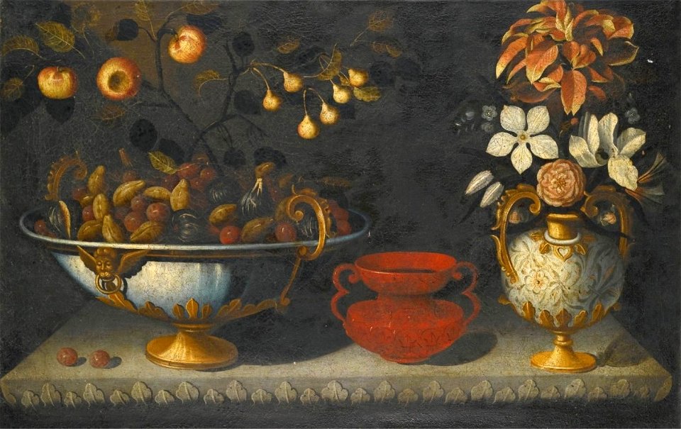 Still Life with Plums and Figs in a Bowl by Bernardo Polo