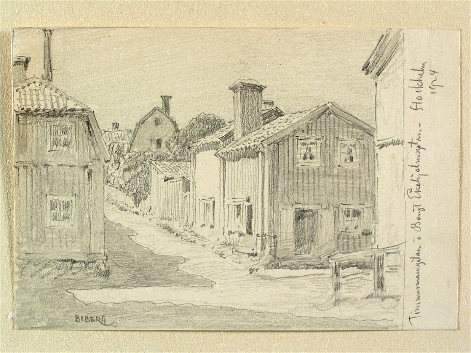 Stockholm, Södermalm,. Timmermansgatan och Bengt Ekehjelmsgatan, 1924 Teckning av Ferdinand Boberg - Nordiska museet - NMA.0090945