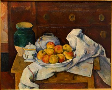 Still Life with Commode, by Paul Cezanne, c. 1887-1888, oil on canvas - Fogg Art Museum, Harvard University - DSC00713. Free illustration for personal and commercial use.