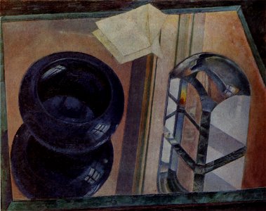 Still-life with ashtray by Petrov-Vodkin (1920, priv.col)