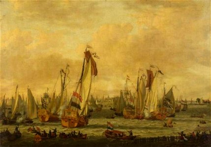 Abraham Storck - Spiegelgevecht tussen Engelse en Hollandse schepen op het IJ voor Amsterdam - 1108 - Fitzwilliam Museum