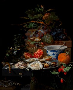 Stilleven met vruchten, oesters en een porseleinen kom Rijksmuseum SK-A-2329. Free illustration for personal and commercial use.