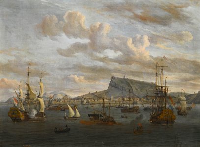 'A View of Nafplion in Greece, with Dutch Indiamen...' by Abraham Storck, oil on canvas