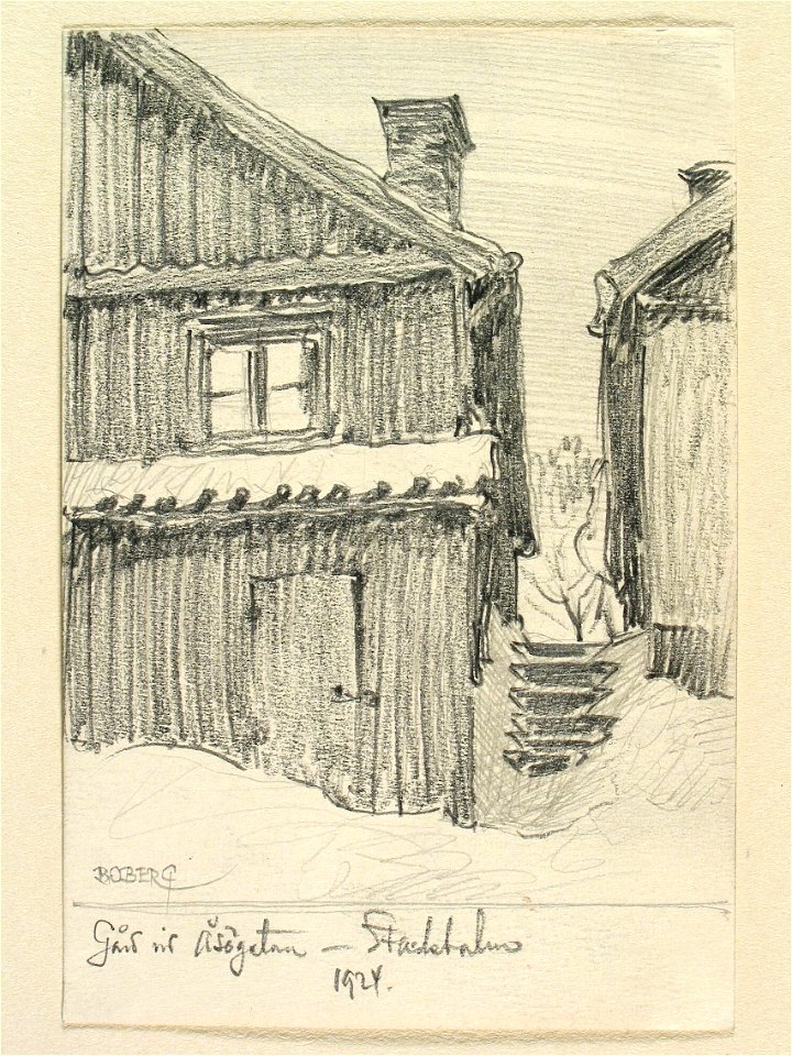 Stockholm, Södermalm, gård vid Åsögatan.Teckning av Ferdinand Boberg - Nordiska museet - NMA.0090972