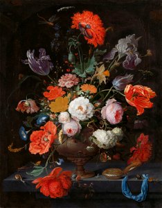Stilleven met bloemen en een horloge Rijksmuseum SK-A-268. Free illustration for personal and commercial use.