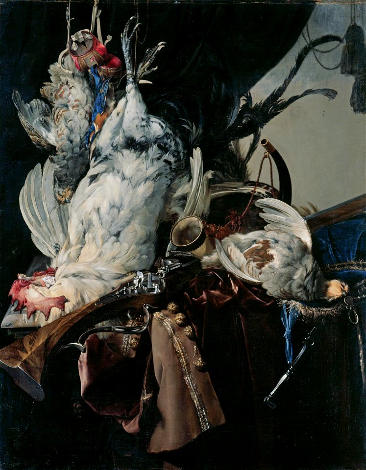 Still life with game and hunting gear, by Willem van Aelst